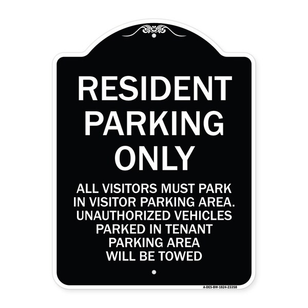 Parking Resident Parking Only Heavy-Gauge Aluminum Architectural Sign, 24" x 18", BW-1824-23358